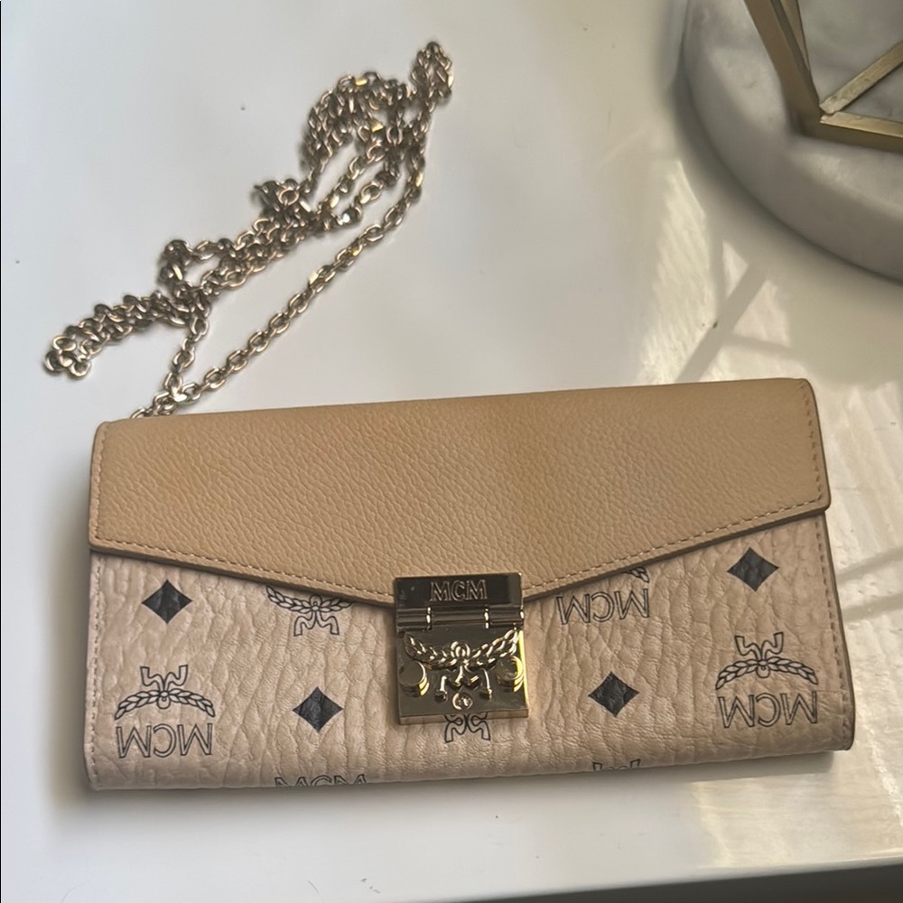 MCM Tan Leather Chain Wallet